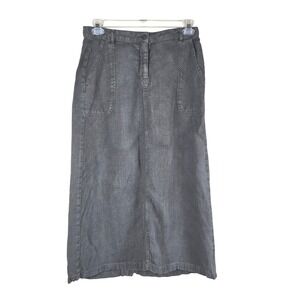 Poetry 100% Linen Charcoal Grey Maxi Skirt US 10 Pockets Minimalism Lagenlook